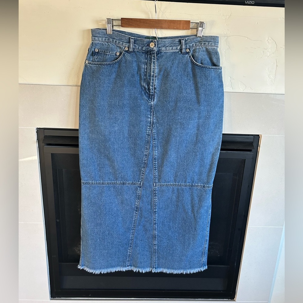 Ralph Lauren Jeans Denim Maxi Skirt 14 Patchwork A-Line Y2K Cowgirl Grunge Slit